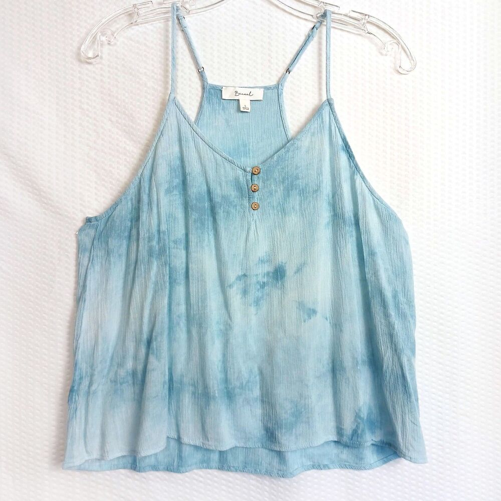 Becaal Sleeveless Cropped Tie Dye Teal Camisole Top Adjustable Straps Size L